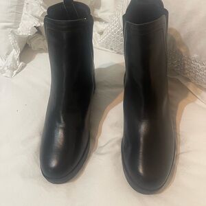 taryn rose black wedge leather boots new sz 9 M